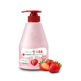 Kwailnara Strawberry Milk Body Wash – Korean Body Cleanser with Strawberry Extract for Hydrated, Smooth Skin, 560 g / 19.75 oz.