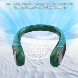 Portable Neck Fan,Personal Wearable Bladeless Fan,LED Display,4-Speeds,6000mAh USB Rechargeable,360° Strong Cooling Wind,Hands Free,White Elephant Gift,Christmas Gifts for Men Women (Dark green)