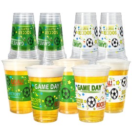 Soccer Party Cups 16 oz, 50 Pack Disposable Plastic Drinking Cups, Soccer Theme Cups for Game Day, Sports Viewing Party, Beer, Soda and Party Drinks