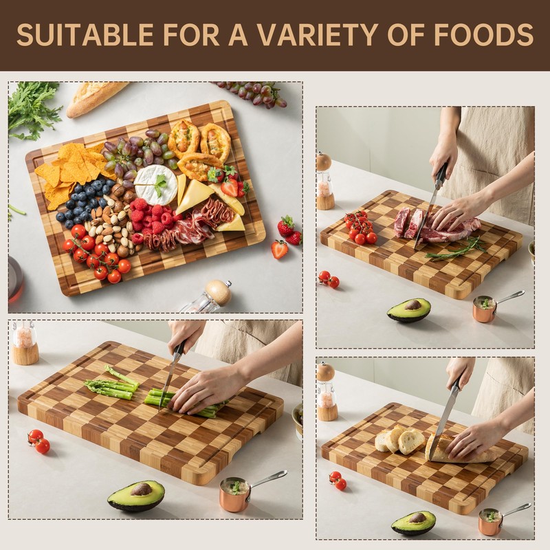 Bamboo Cutting Boards for Kitchen, End Grain Wood Cutting Board