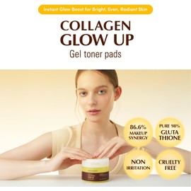 EQQUALBERRY Toner Pads Faciales Collagen Glow Up - Coreanos con Colágeno, 98% Glutatión y Agua de Espino Amarillo, Iluminadores, 60 Pads, 140 ml