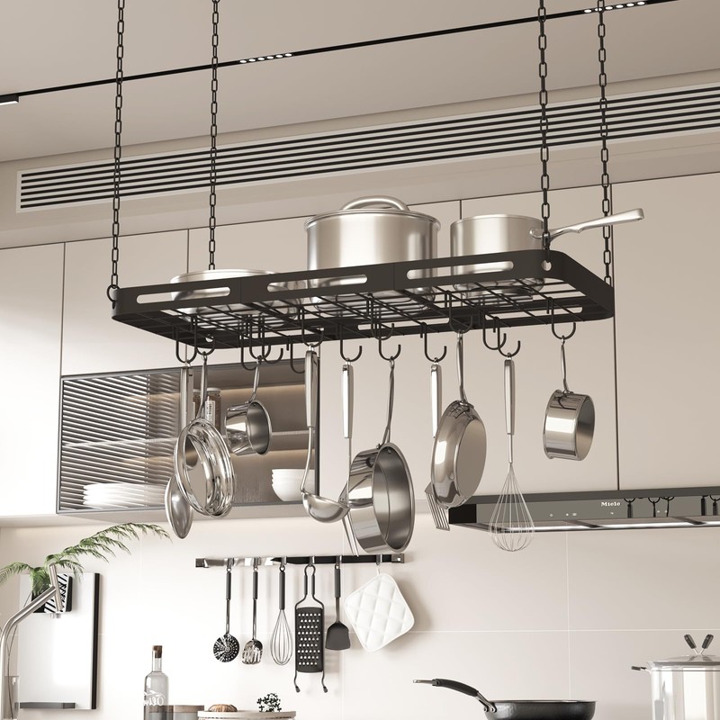 TICKCACY 33” Pots and Pans Hanging Rack, Black Hanging Pot