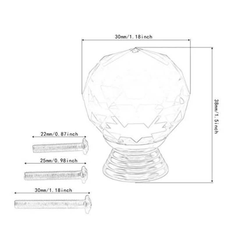 Crystal Door knobs 10 Pcs, Luxury Round Diamond Style Glass