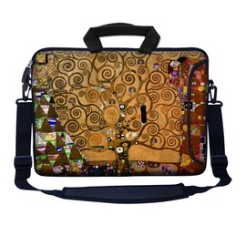 Meffort Inc 17 17.3 inch Neoprene Laptop Bag Sleeve with Extra Side Pocket, Soft Carrying Handle & Removable Shoulder Strap for 16" to 17.3" Size Notebook Computer - Klimt Tree of Life Design