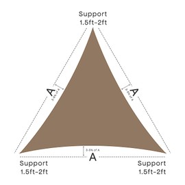 Vexoria Sun Shade Sail Canopy, 16'x 16'x 16' Triangle 95% UV Block Shade Cover for Outdoor, Backyard Patio, Lawn, Garden, Sandbox Carpor Mocha