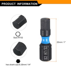 sourcing map 4pcs H7/32 SAE Hex Screwdriver Bit 1/4" Hex Shank 25mm/1" Length Magnetic Hexagon Head Hex Bits S2 Steel Screw Driver Bit Industrial Grade Electric Drill Bits