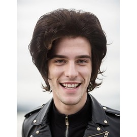 MEDISIFA Dark Brown Men Wig Short 80s Rocker Wigs for Mens Synthetic Layer Hair For Man Male Guy 70s Disco Party Costume Cosplay Anime Mens Wigs