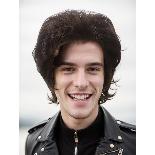 MEDISIFA Dark Brown Men Wig Short 80s Rocker Wigs for