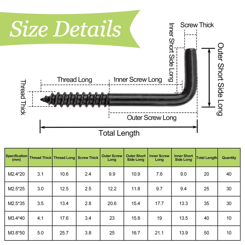 UFURMATE Screw in Hooks, 120Pcs 5 Sizes L Shaped Hooks