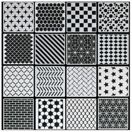 XGNG 16PCS Geometric Stencils Reusable Dots Star Stencil Brick Templates Honeycomb Stencils for Painting on Wood Wall Scrapbooking Cookie Furniture Floor Decor