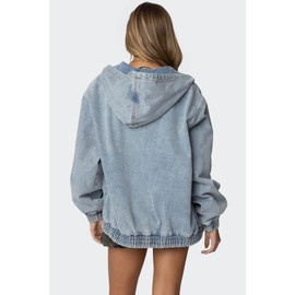 Deslimale Oversized Denim Jacket Women with Hood (US 8-10)