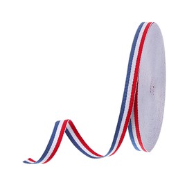 PATIKIL 3/8" Red White Blue Striped Grosgrain Ribbon, 25 Yard Polyester Fabric Stripe Craft Ribbon Double Faced Design for Bow Gift Wrapping DIY Making Garment Christmas Decorations