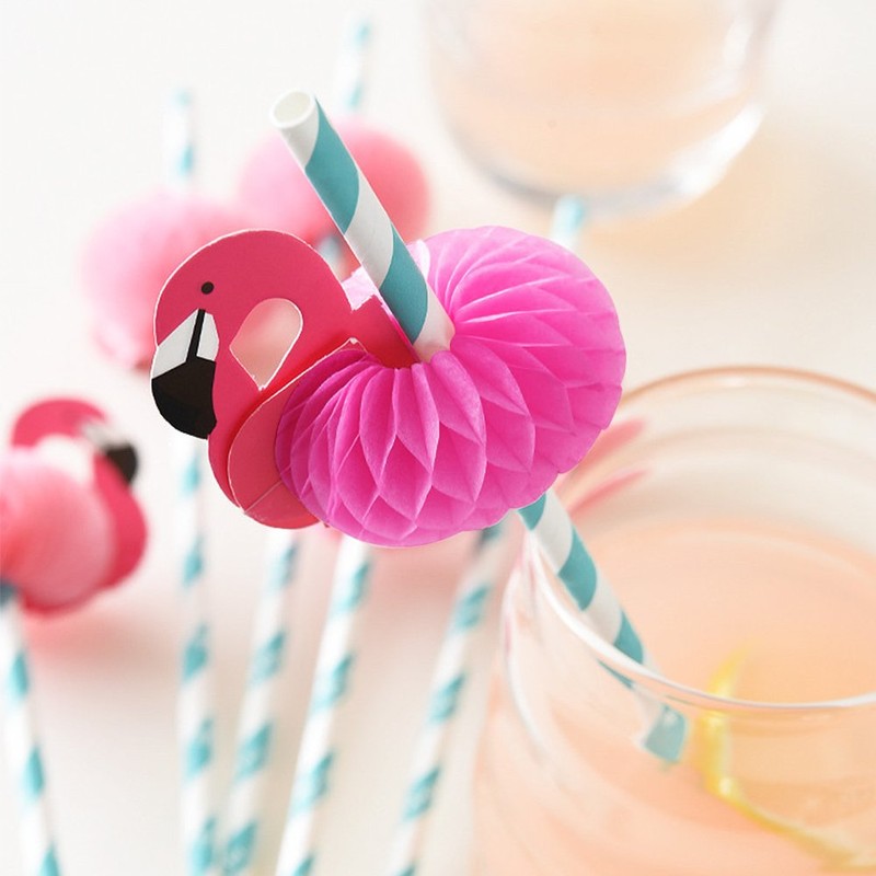 Flamingo Paper Straw Decorations, 50 PCS Disposable Cocktail Drinking Straws