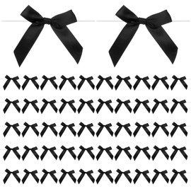 M METERXITY 100-Pack Satin Ribbon Twist Tie Bows, 2.4x2.8 Inch Bow Twist Ties, Satin Ribbon Bows for Craft DIY/Baked Goods/Hair Bow Sewing/Wedding/Birthday/Party [Black]