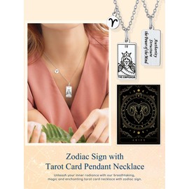 Suplight Tarot Card Necklace Horoscope Chain Stainless Steel Lucky Rectangle Amulet Charm Pendant for Tarot and Horoscope Lovers, Silver/Gold, 45 + 5 cm Chain Length, Sterling silver, stainless steel