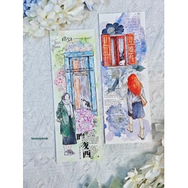 Seahorse Forest Vol5 A31 Inside and Outside, Cute Cat and Doors & Windows Scenery, Pre-Cut Matte PET Tape Stickers, Original Design, for Scrapbook Supplies, Scrapbook Tape Stickers, Junk Journal