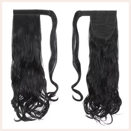 TESS Ponytail Extension, Black, 60 cm, Dark Black Wavy Braid Extension, Ponytail Hairpiece, 100 g, Long Hair Extension Braid