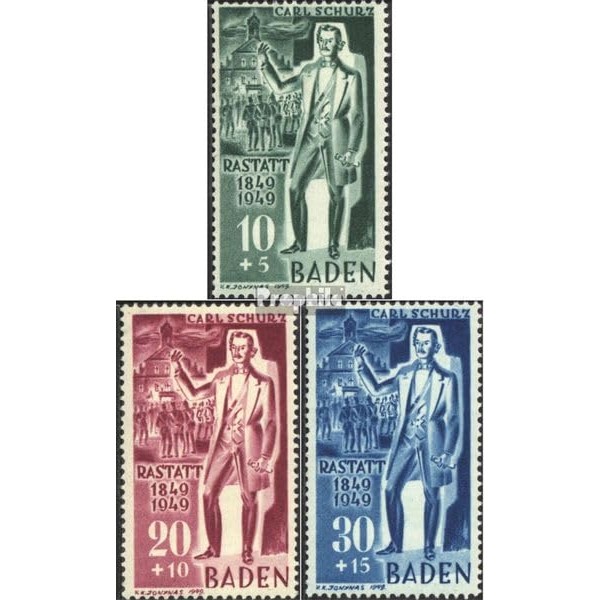 Franz. Zone-Baden 50-52 (complete.issue.) tested fine used/cancelled 1949 Carl Schulz