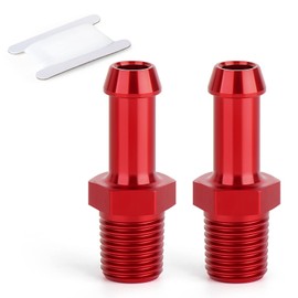GASHER 2PCS 1/4" NPT Male to 3/8" Barb Hose Fitting Fuel Line Adapter Aluminum Alloy Red Anodized