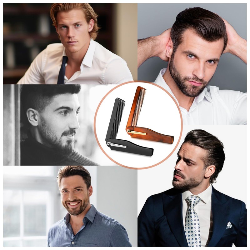 2PCS Folding Beard Comb, Beard Combs for Men, Fine Tooth