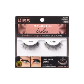 KISS Magnetic Lashes, Charm, 1 Pair of Synthetic False Eyelashes With 5 Double Strength Magnets, Wind Resistant, Dermatologist Tested Fake Lashes Last Up To 16 Hours, Reusable Up To 15 Times, Black