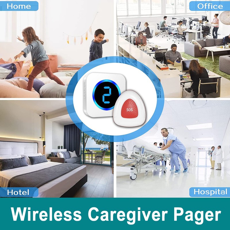 LIKEPAI Caregiver Pager Wireless Call Bell Alert Button for Seniors/Elderly/Patients