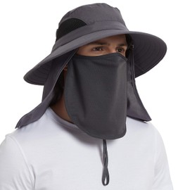 Sun Hat for Men/Women, Wide Birm Fishing Hat with Face Cover & Neck Flap Waterproof Breathable Foldable Bucket Hat