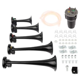 super loud Dixie Musical Air Horn 5 Trumpet Musical Dukes Hazzard Dixie Horn Kit with Compressor Dixie Musical Air Horn for Any 12V Vehicles Trucks Lorrys Trains Boats Cars Vans Kit