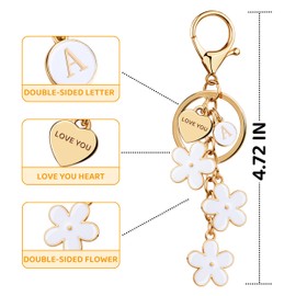 Suweibuke Initial Letter Keychain with Love You Heart, Cute Key Chain Gift for Women Girl, Charm for Keys Handbags Backpacks (White-A)