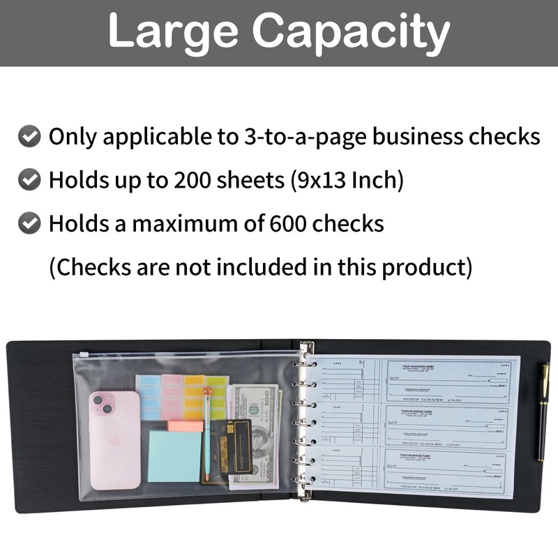 Professional 7 Ring Business Checkbook Binder, Premium PU Leather Organizer