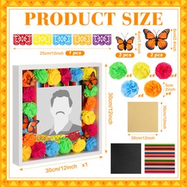 AceOrbit 29 Pcs Day of the Dead DIY Shadow Box Craft Set Large 12 X12 Inch Ofrenda Memorial Shadow Box with Day of the Dead Banner Marigold Flowers Background Paper Simulation Butterflies (Multicolor)