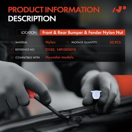 A-Premium 50PCS Nylon Front & Rear Bumper & Fender Nut Retainer Clips Compatible with Hyundai Elantra 1992-1995/2009-2016, Sonata 2006-2019, Genesis, Azera, Equus, XG300, XG350, Elantra Coupe