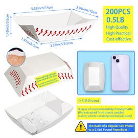 MotBach 200 Pack 1/2Lb Paper Food Boat Trays, Baseball Birthday Decorations Baseball Party Favors, 0.5Lb Disposable Paper Food Serving Tray Boats Plates for Snack Fries Dessert Popcorn Nacho