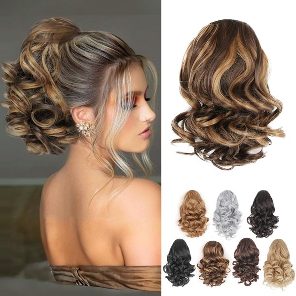 LEOSA Highlight Honey Brown Short Wavy Curly Brown mixed Blonde
