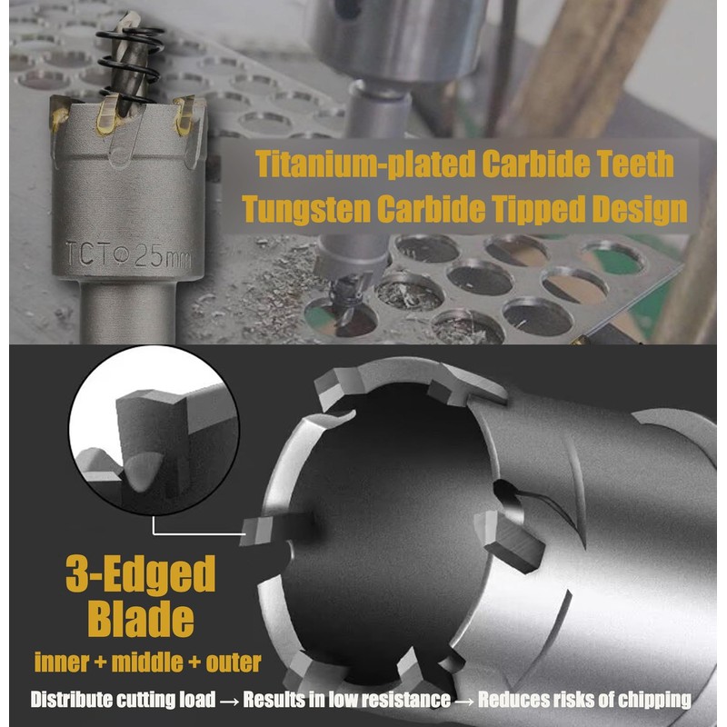 Metal Hole Saw Kit, 16pcs TCT 5/8"-2-1/4" Carbide Hole Saw