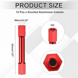 sourcing map 12 Pcs M3 x 40mm Knurled Aluminum Standoff Double-Head Spacer Column for FPV Drone RC Airplane Racing Car Simracing, Red