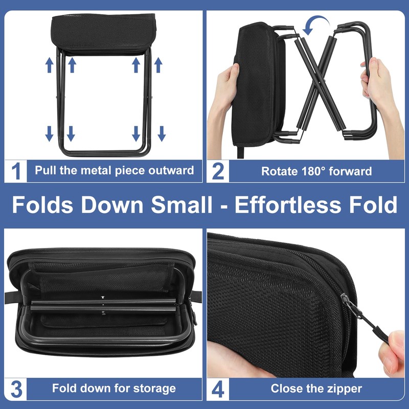 Portable Folding Camp Stool with Side Pocket, Lightweight Foldable Camping