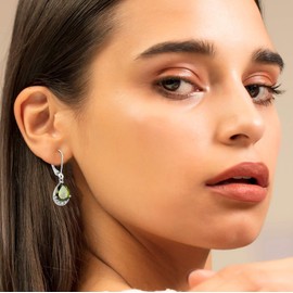 Oskani Dangle Drop Earrings for Women Teardrop Leverback August Birthstone Peridot Color Earrings 925 Sterling Silver 5A Cubic Zircon Jewelry Anniversary Birthday Christmas for Wife Her