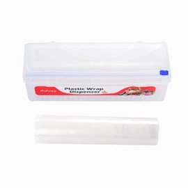 Clear Refillable Plastic Wrap Dispenser with 12'' X 492' of BPA Free - Reusable Slide Cutter for Cling Wrap, Tin/Aluminum Foil and Baking Paper.(Cutting Box + Film） (Clear Dispenser-01)