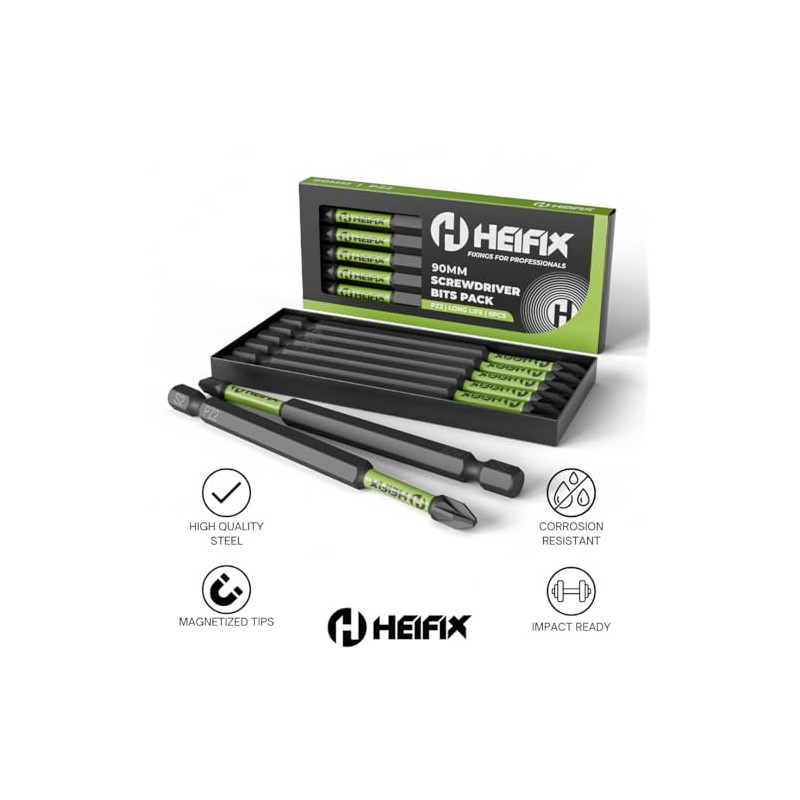 Heifix 6 x 90mm PZ2 Pozi Impact Long Screwdriver Magnetised