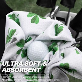 Aliennana Magnetic Golf Towel, Microfiber Waffle Design with Clip - Industrial Strength Magnet for Strong Hold to Golf Bags, Carts Clubs (Lucky Clover)