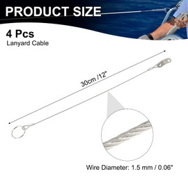 sourcing map Lanyard Cable Safety Tether Wire 12 Inch 316 Stainless Steel Quick Release Pin Lanyard for Loss Prevention One Loop with Quick Release Ring (Silver, Pack of 4)