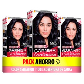 Garnier Color Sensation Colouration 3 Pack Vibrant and Long Lasting Colour Full Grey Coverage Easy Application with Bowl and Brush Soft and Silky Hair 2.10 Blue Black