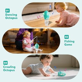 Hirger Dancing Squid Baby Toys 6-12 Months: Infant Tummy Time Toys, Crawling Octopus for Toddler 1 2 3 Year Old, 1st Birthday Gift with Music and Ligh