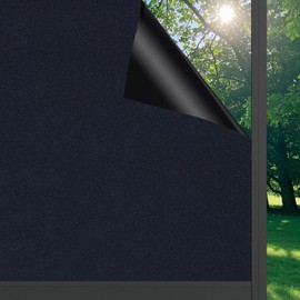 FEILAYS Verdunklungsfolie für Fenster Schwarze Fensterfolie Blickdicht elektrostatisch selbsthaftend UV-beständig und sonnenschutzfolie für Schlafzimmer Dachfenster Milchglasfolie 45x200cm