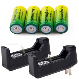 Sky Wolf Eye 4pcs Skywolfeye 1800Mah Li-ion 16340 RCR123A Rechargeable Battery + 2pcs Charger