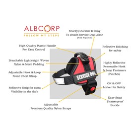 ALBCORP Service Dog Vest Harness - Reflective - Woven Polyester & Nylon, Comfy Mesh Padding, RED / Black