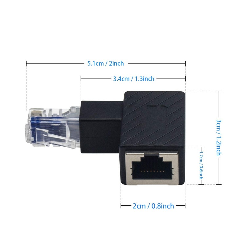 Duttek Adaptador Ethernet de 90 grados, adaptador extensor Ethernet RJ45