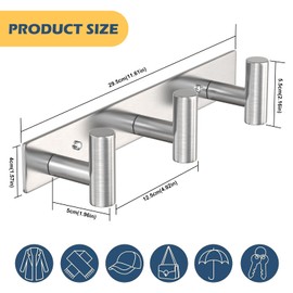 HUFEEOH Coat Hooks Wall Mount, Stainless Steel 3 Hooks Wall Hooks T Shaped Coat Hanger Wall Mount, Heavy Duty Silver Towel Hooks Purse Rack for Hanging
