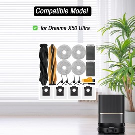 Accessories Kit for Dreame X50 Ultra Robot Vacuum Cleaner, 1 Main Brush, 2 HEPA Filters, 4 Dust Bags, 4 Mop Pads, 4 Side Brushes, X50 Ultra Replacement Set